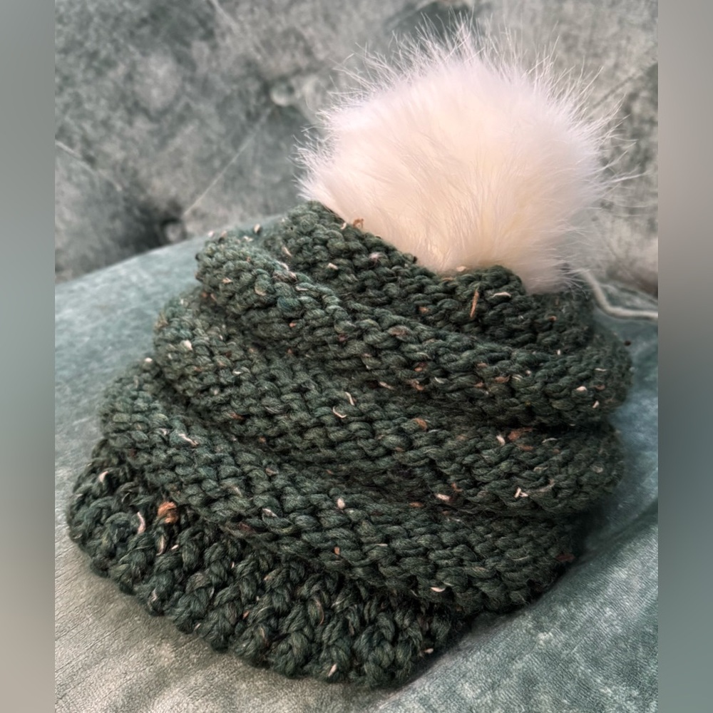 Handmade Hand Crafted Knit Slouchy Hat with visor adult/teen dark green